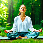 **

"A serene woman in modest casual wear practices mindful meditation outdoors in a lush green forest. She is fully clothed in comfortable attire, eyes closed, peaceful expression. Sunlight filters through the trees, creating a calming atmosphere. Safe for work, appropriate content, perfect anatomy, natural pose, family-friendly, high quality."

**
