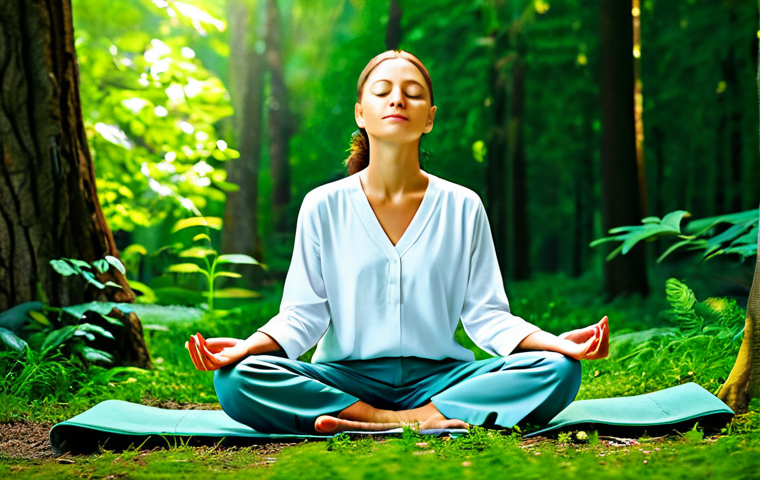 **
"A serene woman in modest casual wear practices mindful meditation outdoors in a lush green forest. She is fully clothed in comfortable attire, eyes closed, peaceful expression. Sunlight filters through the trees, creating a calming atmosphere. Safe for work, appropriate content, perfect anatomy, natural pose, family-friendly, high quality."
**