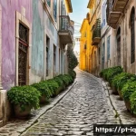 셀프케어 루틴에서 사진 촬영의 효과 - **Mindful Observation of a Lisbon Alleyway at Golden Hour**
    "A serene and detailed photograph ca...