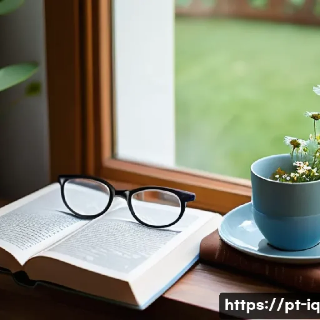셀프케어 루틴에 적합한 독서 목록 - A cozy reading nook bathed in warm natural light by a large window overlooking a serene garden in sp...