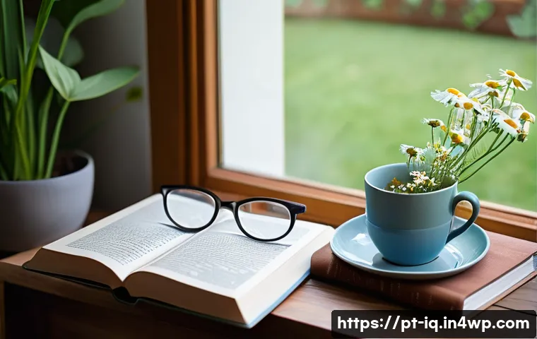 셀프케어 루틴에 적합한 독서 목록 - A cozy reading nook bathed in warm natural light by a large window overlooking a serene garden in sp...