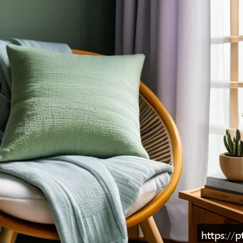 Home 30 셀프케어 루틴에 필요한 도구 및 제품 - A cozy indoor corner designed for self-care, featuring a plush armchair with soft pastel cushions, s...